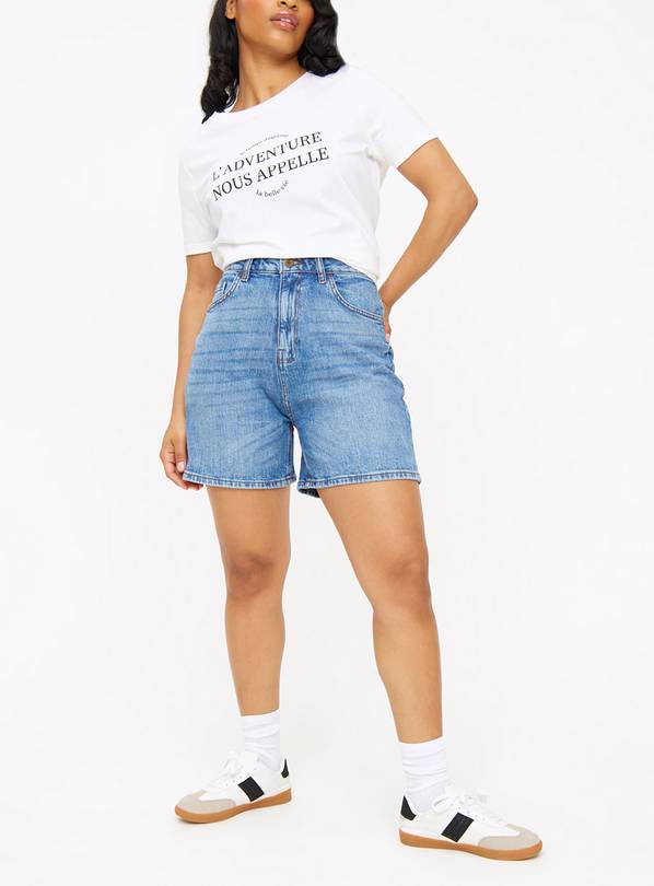 Mid Wash Denim Mom Shorts 16